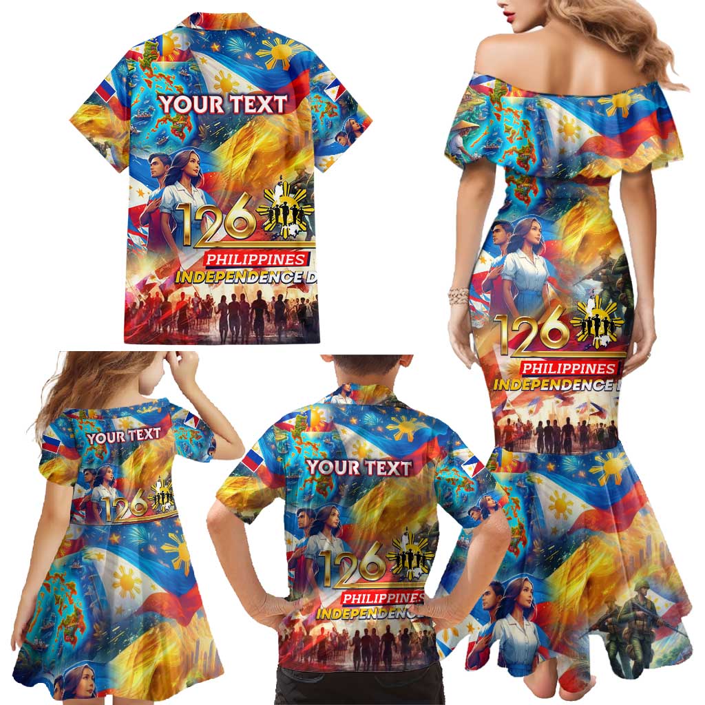 Custom The Philippines 126th Independence Anniversary Family Matching Mermaid Dress and Hawaiian Shirt Art Style DT02 - Polynesian Pride