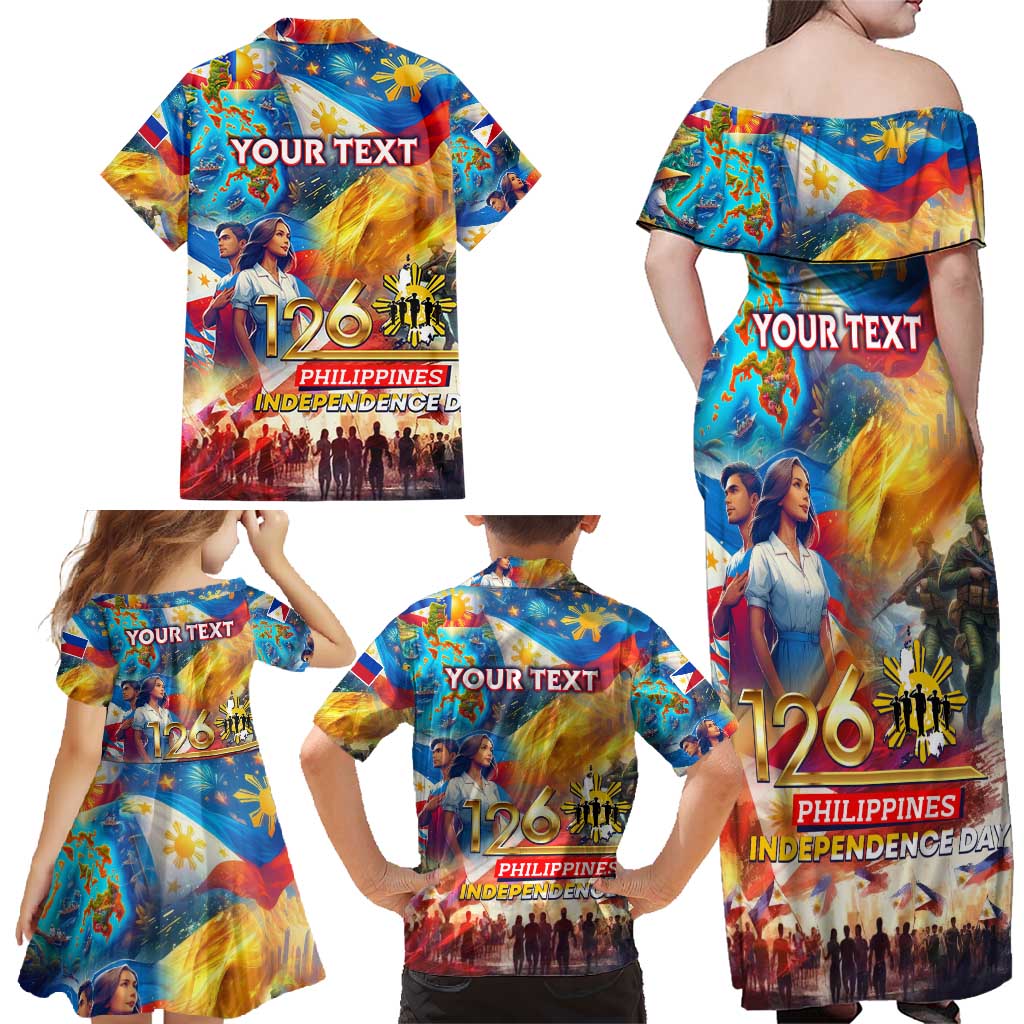 Custom The Philippines 126th Independence Anniversary Family Matching Off Shoulder Maxi Dress and Hawaiian Shirt Art Style DT02 - Polynesian Pride