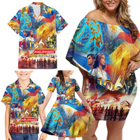 Custom The Philippines 126th Independence Anniversary Family Matching Off Shoulder Short Dress and Hawaiian Shirt Art Style DT02 - Polynesian Pride