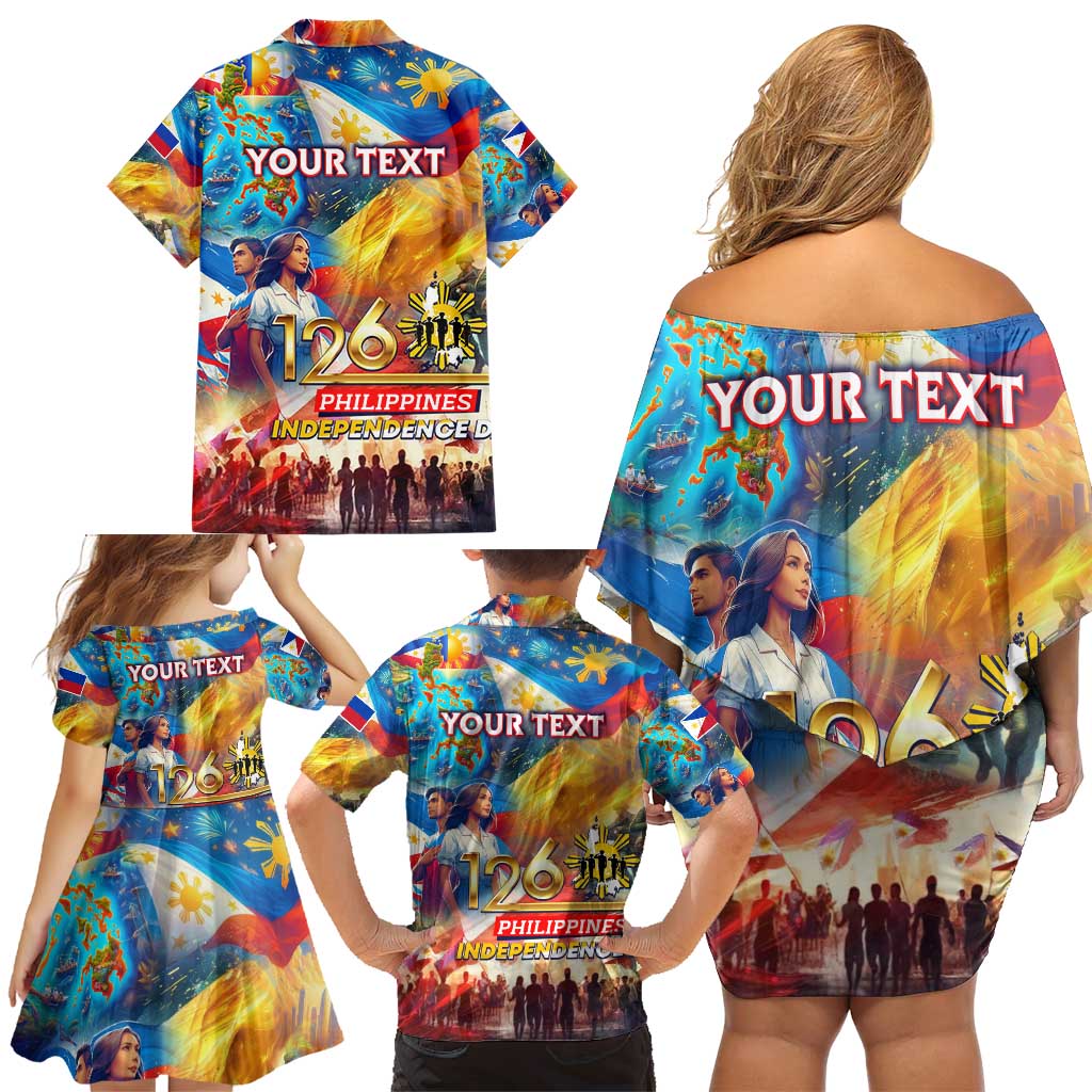 Custom The Philippines 126th Independence Anniversary Family Matching Off Shoulder Short Dress and Hawaiian Shirt Art Style DT02 - Polynesian Pride