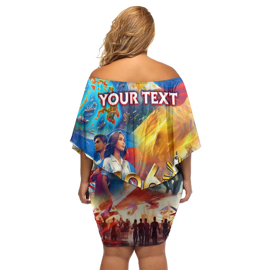 Custom The Philippines 126th Independence Anniversary Family Matching Off Shoulder Short Dress and Hawaiian Shirt Art Style DT02 - Polynesian Pride