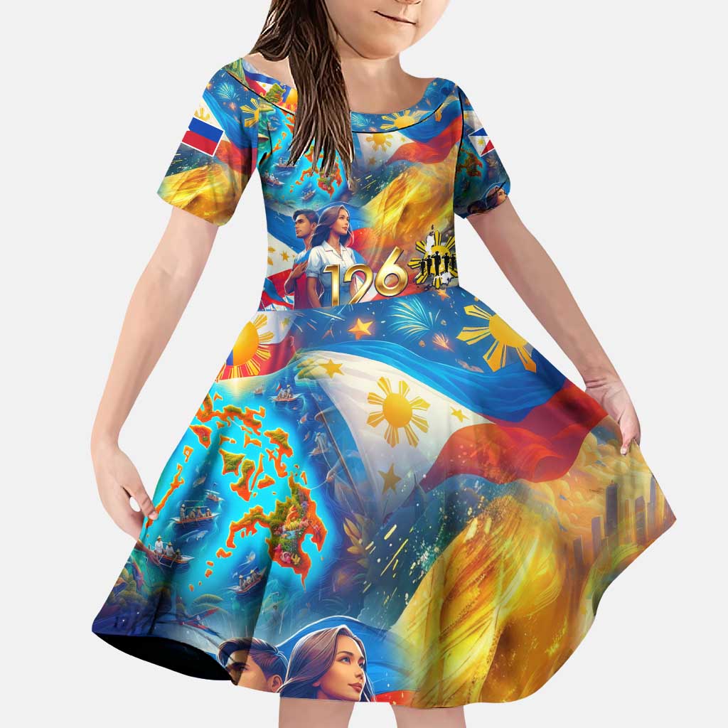 Custom The Philippines 126th Independence Anniversary Family Matching Puletasi and Hawaiian Shirt Art Style DT02 Daughter's Dress Art - Polynesian Pride