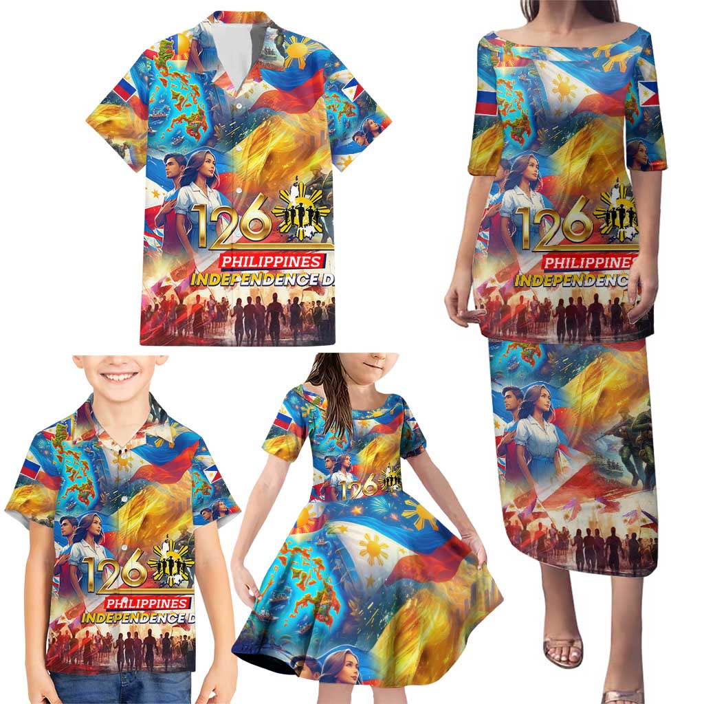 Custom The Philippines 126th Independence Anniversary Family Matching Puletasi and Hawaiian Shirt Art Style DT02 - Polynesian Pride