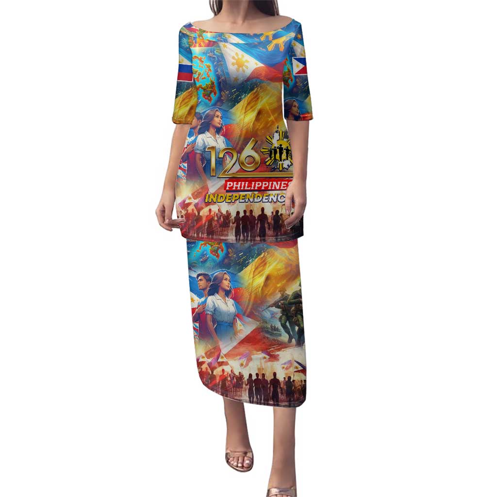 Custom The Philippines 126th Independence Anniversary Family Matching Puletasi and Hawaiian Shirt Art Style DT02 Mom's Dress Art - Polynesian Pride