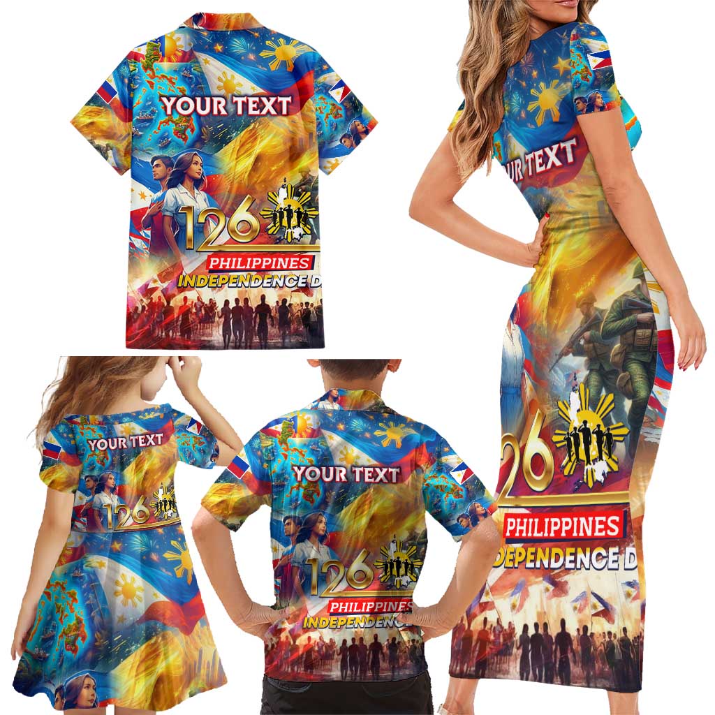 Custom The Philippines 126th Independence Anniversary Family Matching Short Sleeve Bodycon Dress and Hawaiian Shirt Art Style DT02 - Polynesian Pride