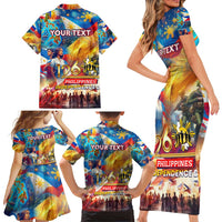 Custom The Philippines 126th Independence Anniversary Family Matching Short Sleeve Bodycon Dress and Hawaiian Shirt Art Style DT02 - Polynesian Pride
