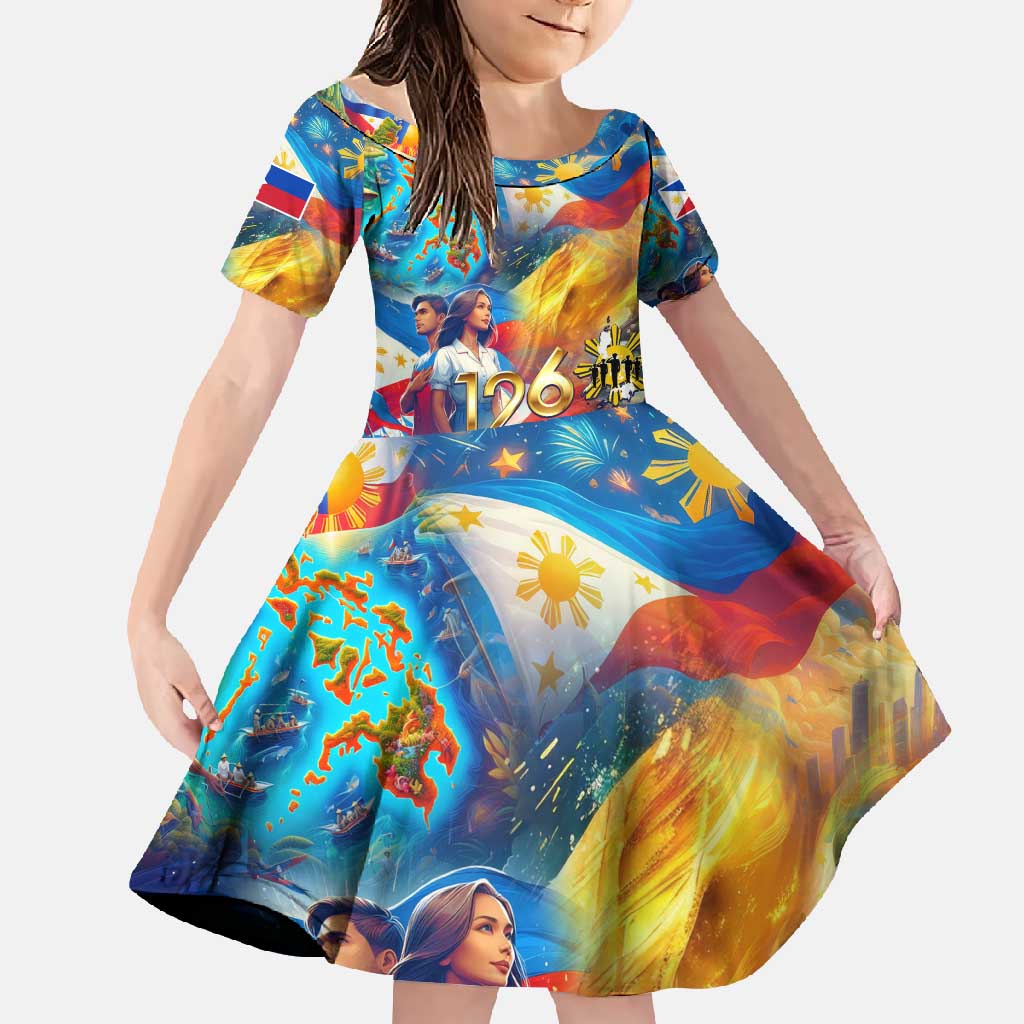 Custom The Philippines 126th Independence Anniversary Family Matching Summer Maxi Dress and Hawaiian Shirt Art Style DT02 Daughter's Dress Art - Polynesian Pride