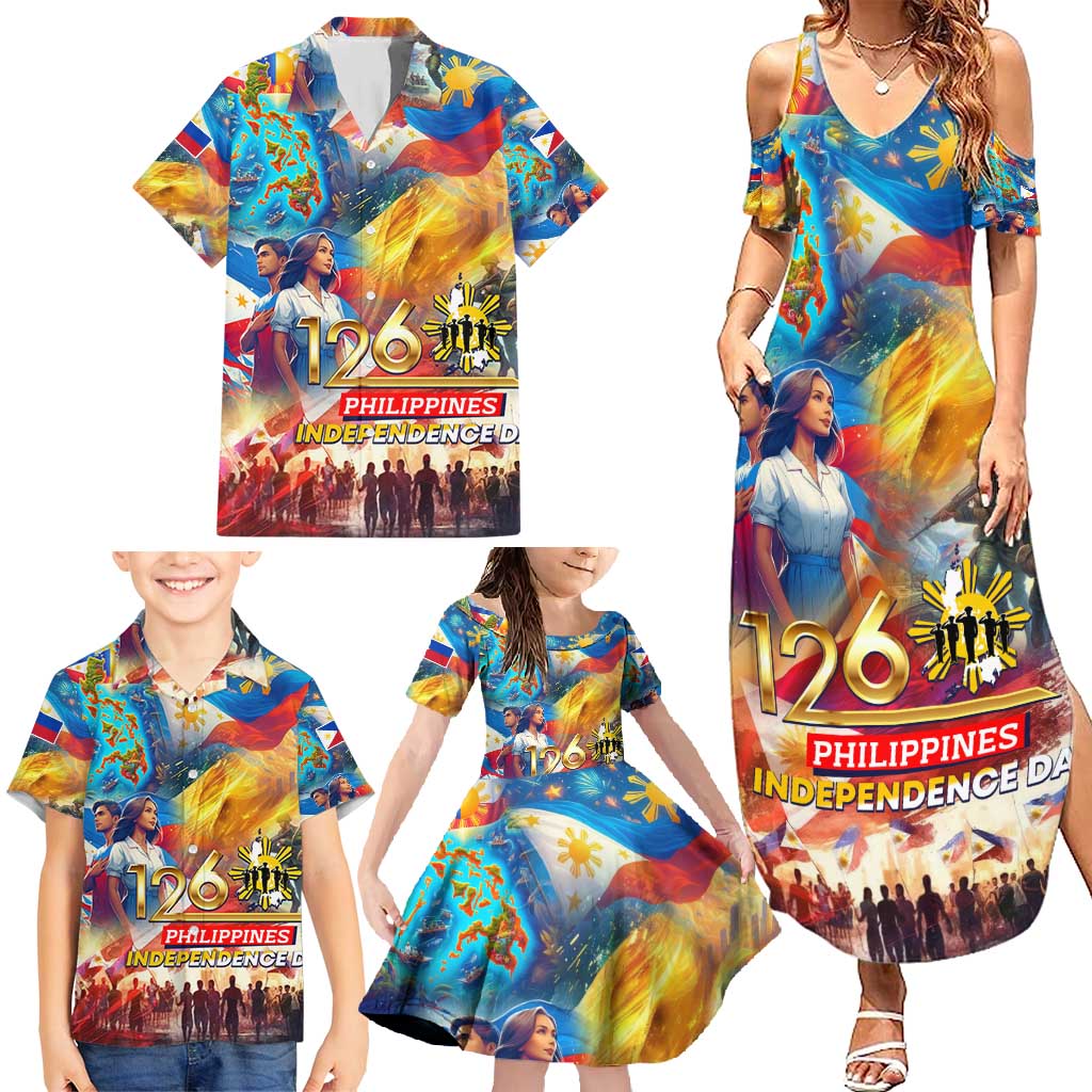 Custom The Philippines 126th Independence Anniversary Family Matching Summer Maxi Dress and Hawaiian Shirt Art Style DT02 - Polynesian Pride