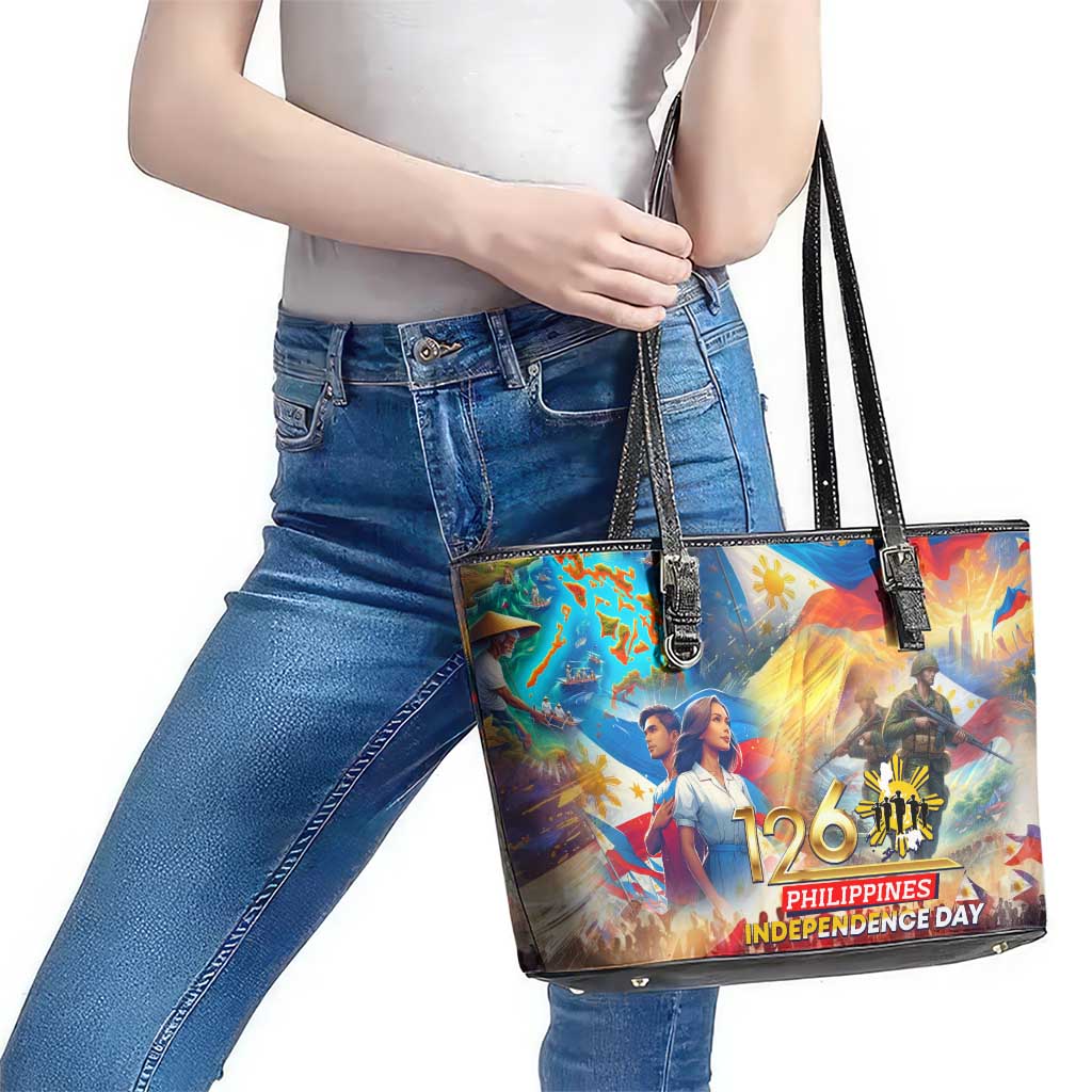 The Philippines 126th Independence Anniversary Leather Tote Bag Art Style - Polynesian Pride