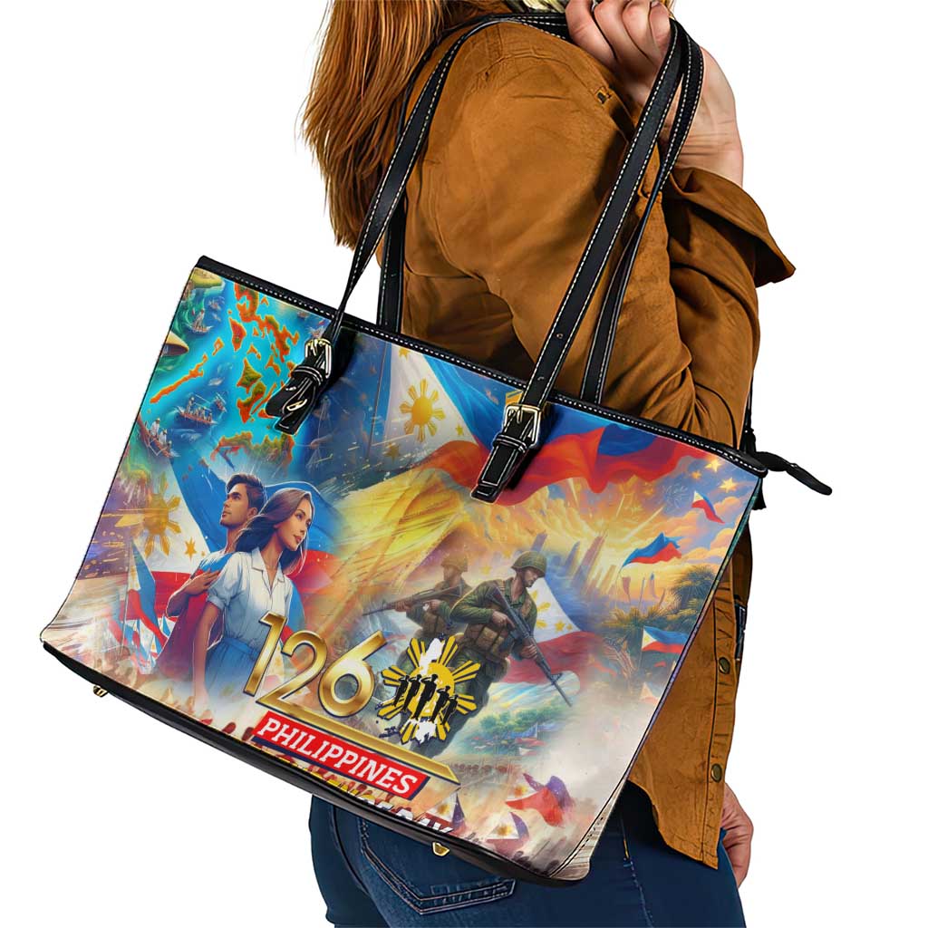 The Philippines 126th Independence Anniversary Leather Tote Bag Art Style - Polynesian Pride