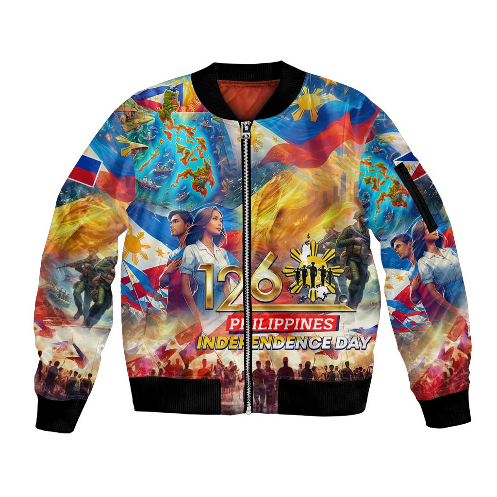 Custom The Philippines 126th Independence Anniversary Sleeve Zip Bomber Jacket Art Style DT02 Unisex Art - Polynesian Pride
