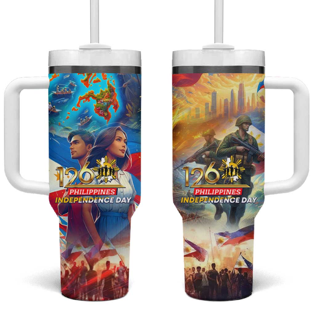 The Philippines 126th Independence Anniversary Tumbler With Handle Art Style DT02 One Size: 40 oz Art - Polynesian Pride