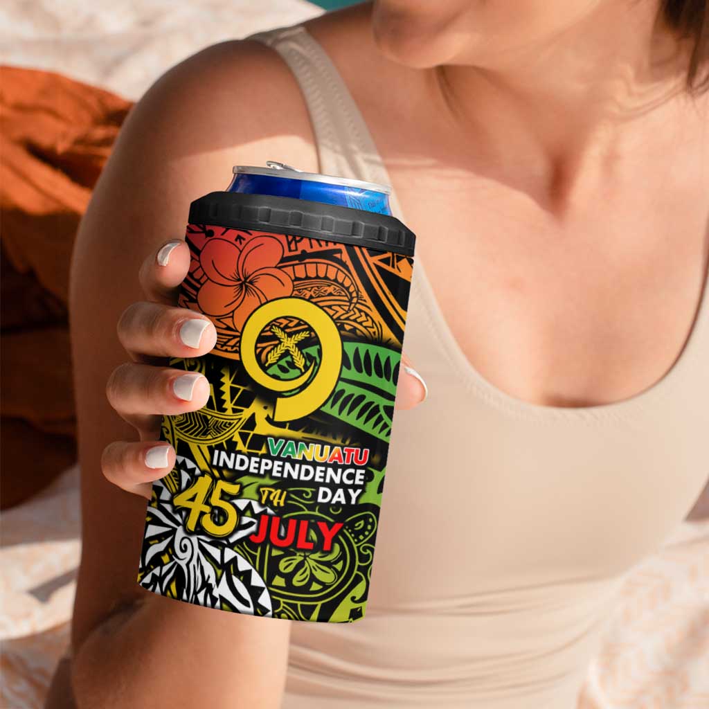 Vanuatu 45th Independence Anniversary 4 in 1 Can Cooler Tumbler Melanesian Pattern Reggae - Polynesian Pride