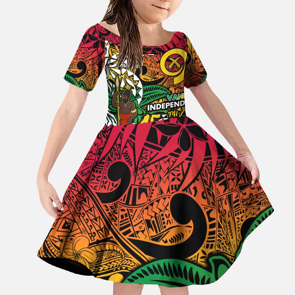 Personalized Vanuatu 45th Independence Anniversary Family Matching Long Sleeve Bodycon Dress and Hawaiian Shirt Melanesian Pattern Reggae DT02 Daughter's Dress Art - Polynesian Pride
