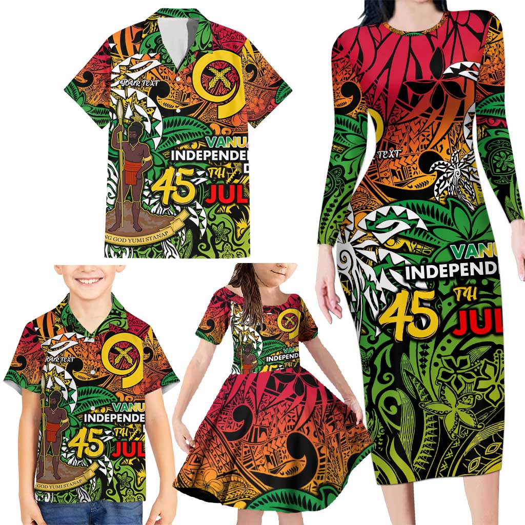 Personalized Vanuatu 45th Independence Anniversary Family Matching Long Sleeve Bodycon Dress and Hawaiian Shirt Melanesian Pattern Reggae DT02 - Polynesian Pride