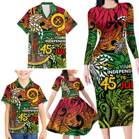 Personalized Vanuatu 45th Independence Anniversary Family Matching Long Sleeve Bodycon Dress and Hawaiian Shirt Melanesian Pattern Reggae DT02 - Polynesian Pride