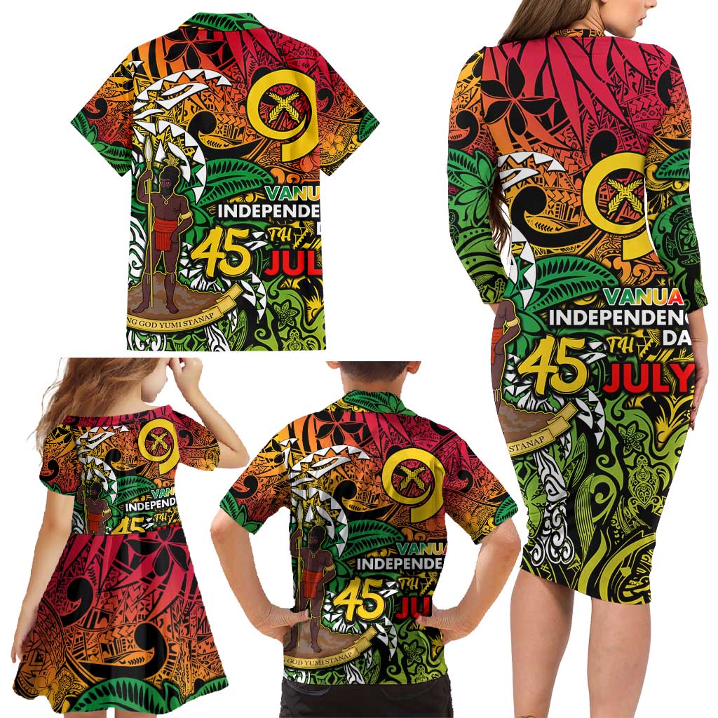Personalized Vanuatu 45th Independence Anniversary Family Matching Long Sleeve Bodycon Dress and Hawaiian Shirt Melanesian Pattern Reggae DT02 - Polynesian Pride