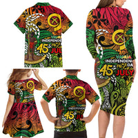 Personalized Vanuatu 45th Independence Anniversary Family Matching Long Sleeve Bodycon Dress and Hawaiian Shirt Melanesian Pattern Reggae DT02 - Polynesian Pride
