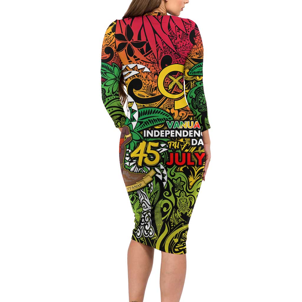 Personalized Vanuatu 45th Independence Anniversary Family Matching Long Sleeve Bodycon Dress and Hawaiian Shirt Melanesian Pattern Reggae DT02 - Polynesian Pride