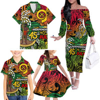 Personalized Vanuatu 45th Independence Anniversary Family Matching Off The Shoulder Long Sleeve Dress and Hawaiian Shirt Melanesian Pattern Reggae DT02 - Polynesian Pride