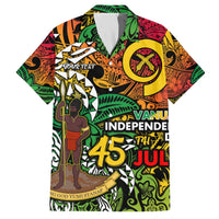 Personalized Vanuatu 45th Independence Anniversary Family Matching Off The Shoulder Long Sleeve Dress and Hawaiian Shirt Melanesian Pattern Reggae DT02 Dad's Shirt - Short Sleeve Art - Polynesian Pride