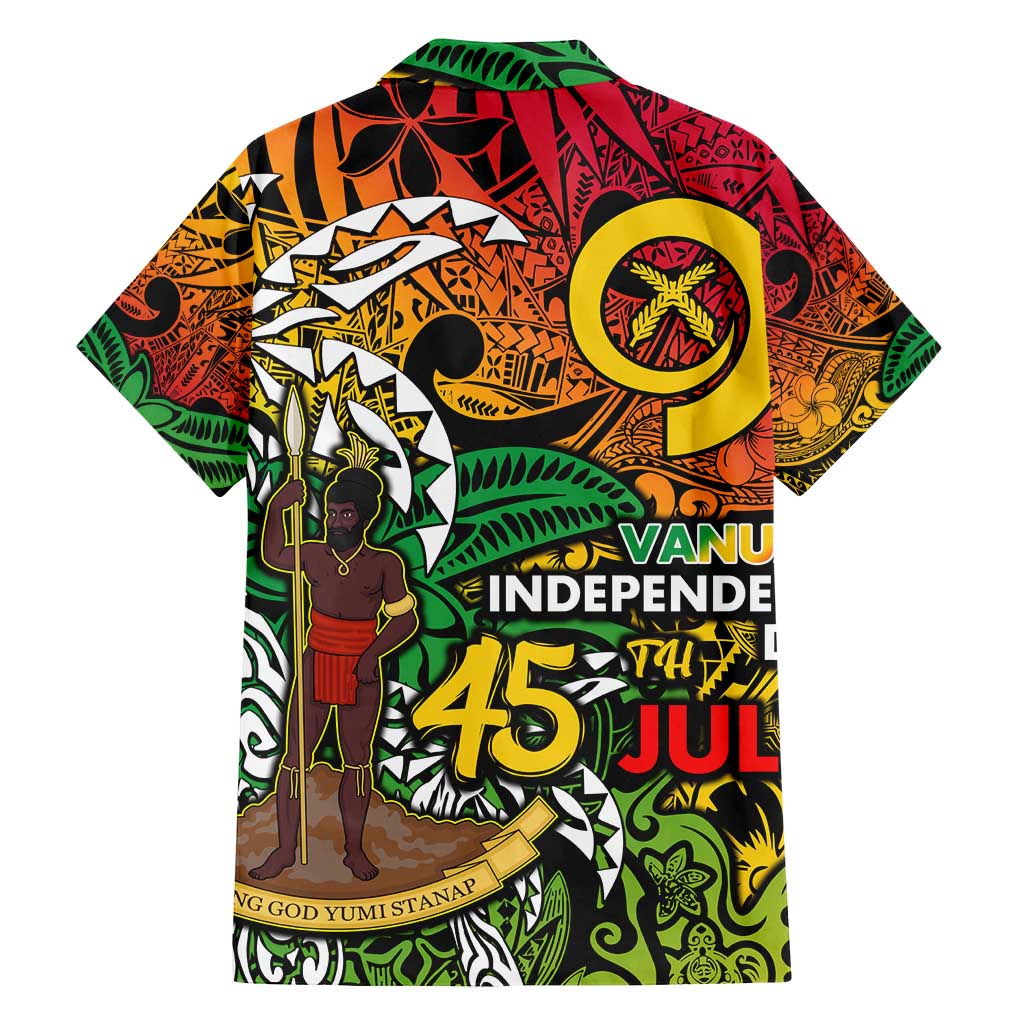 Personalized Vanuatu 45th Independence Anniversary Family Matching Off Shoulder Short Dress and Hawaiian Shirt Melanesian Pattern Reggae - Polynesian Pride