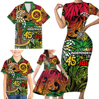 Personalized Vanuatu 45th Independence Anniversary Family Matching Short Sleeve Bodycon Dress and Hawaiian Shirt Melanesian Pattern Reggae DT02 - Polynesian Pride