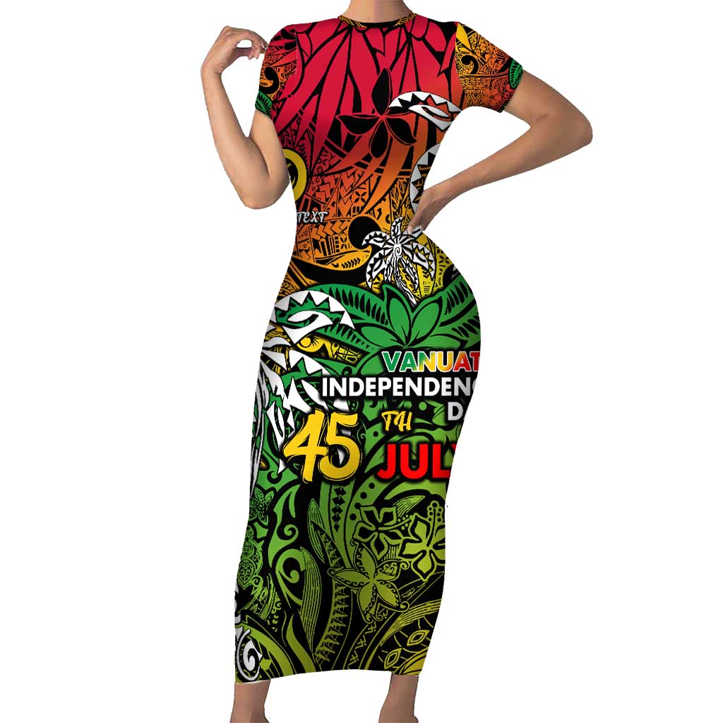 Personalized Vanuatu 45th Independence Anniversary Family Matching Short Sleeve Bodycon Dress and Hawaiian Shirt Melanesian Pattern Reggae DT02 Mom's Dress Art - Polynesian Pride