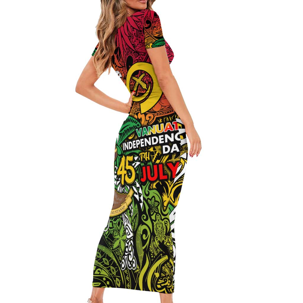 Personalized Vanuatu 45th Independence Anniversary Family Matching Short Sleeve Bodycon Dress and Hawaiian Shirt Melanesian Pattern Reggae DT02 - Polynesian Pride