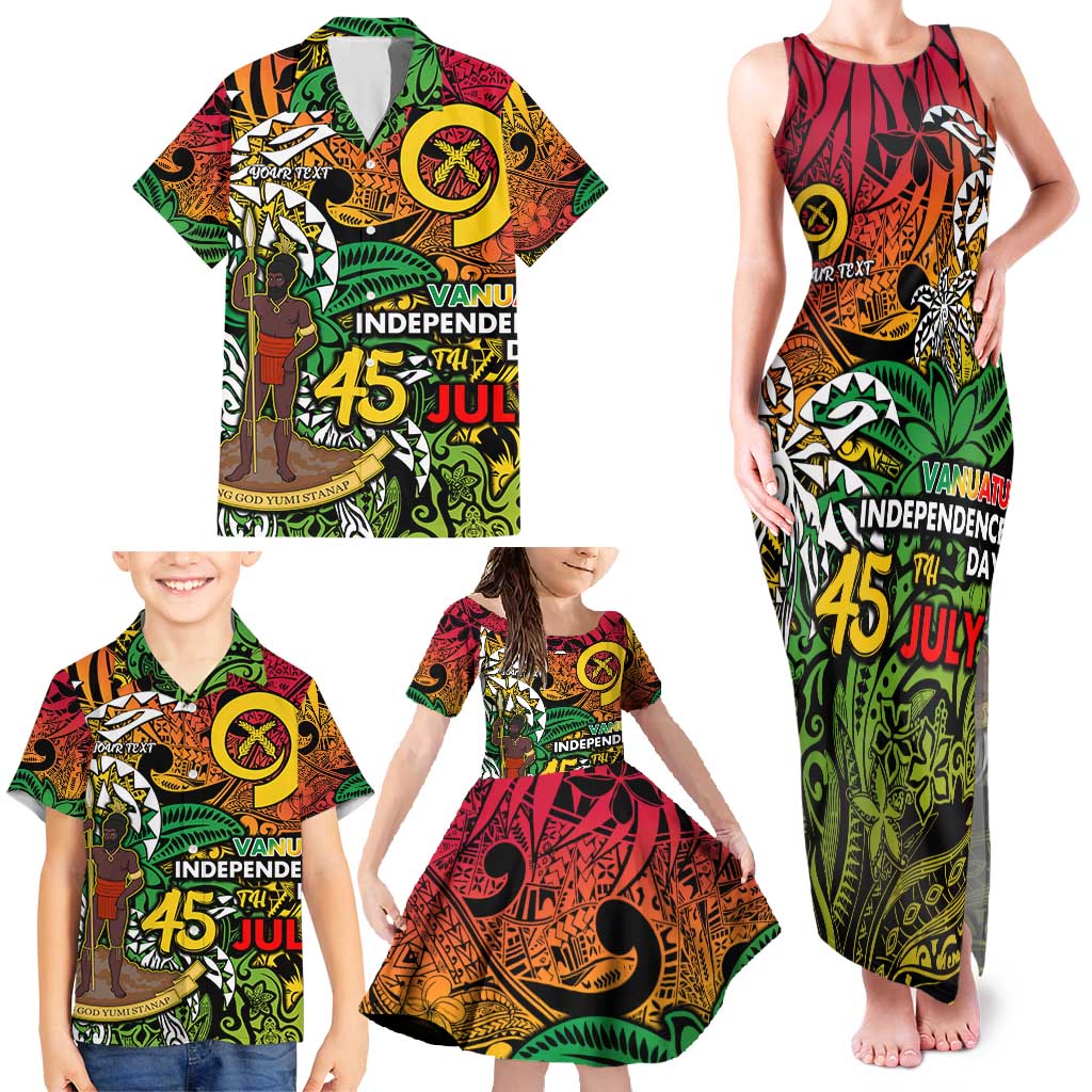 Personalized Vanuatu 45th Independence Anniversary Family Matching Tank Maxi Dress and Hawaiian Shirt Melanesian Pattern Reggae DT02 - Polynesian Pride