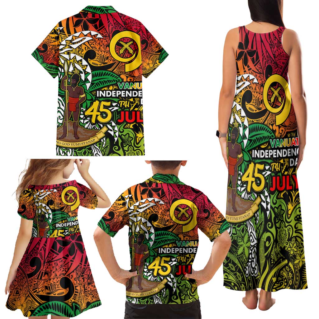 Personalized Vanuatu 45th Independence Anniversary Family Matching Tank Maxi Dress and Hawaiian Shirt Melanesian Pattern Reggae DT02 - Polynesian Pride