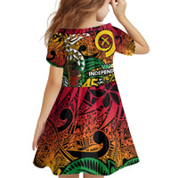 Personalized Vanuatu 45th Independence Anniversary Kid Short Sleeve Dress Melanesian Pattern Reggae - Polynesian Pride