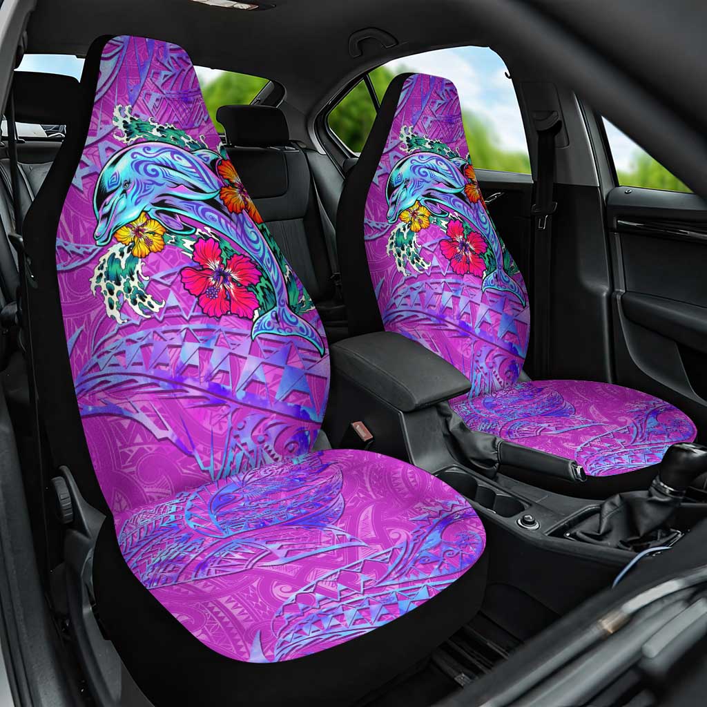Dolphin Polynesia Car Seat Cover Hibiscus Tropical Wave - Purple Vibes DT02 One Size Purple - Polynesian Pride