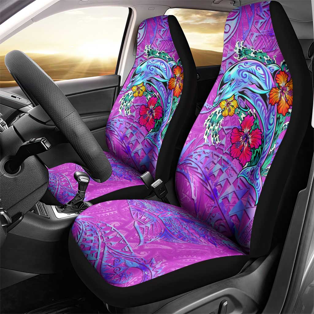 Dolphin Polynesia Car Seat Cover Hibiscus Tropical Wave - Purple Vibes DT02 - Polynesian Pride