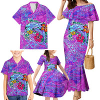Dolphin Polynesia Family Matching Mermaid Dress and Hawaiian Shirt Hibiscus Tropical Wave - Purple Vibes DT02 - Polynesian Pride
