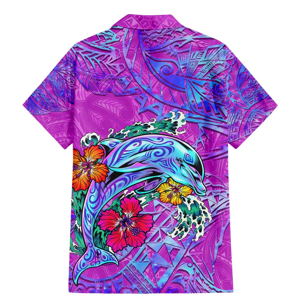 Dolphin Polynesia Family Matching Mermaid Dress and Hawaiian Shirt Hibiscus Tropical Wave - Purple Vibes DT02 - Polynesian Pride