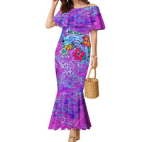 Dolphin Polynesia Family Matching Mermaid Dress and Hawaiian Shirt Hibiscus Tropical Wave - Purple Vibes DT02 Mom's Dress Purple - Polynesian Pride