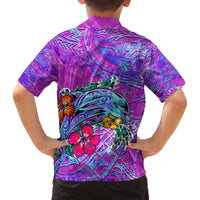 Dolphin Polynesia Family Matching Off The Shoulder Long Sleeve Dress and Hawaiian Shirt Hibiscus Tropical Wave - Purple Vibes DT02 - Polynesian Pride