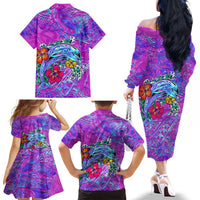 Dolphin Polynesia Family Matching Off The Shoulder Long Sleeve Dress and Hawaiian Shirt Hibiscus Tropical Wave - Purple Vibes DT02 - Polynesian Pride