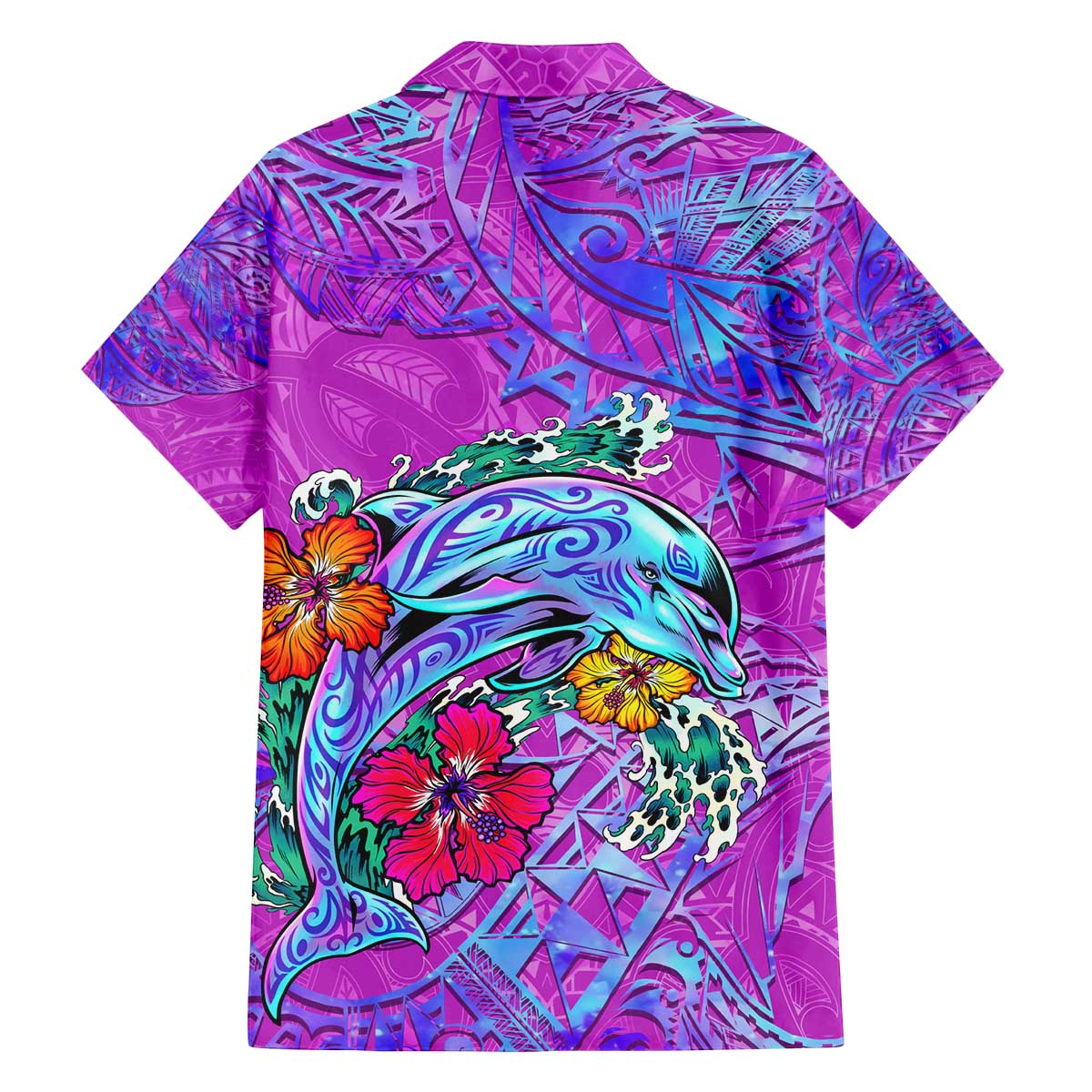 Dolphin Polynesia Family Matching Off The Shoulder Long Sleeve Dress and Hawaiian Shirt Hibiscus Tropical Wave - Purple Vibes DT02 - Polynesian Pride