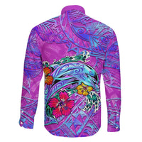Dolphin Polynesia Family Matching Off Shoulder Maxi Dress and Hawaiian Shirt Hibiscus Tropical Wave - Purple Vibes DT02 - Polynesian Pride
