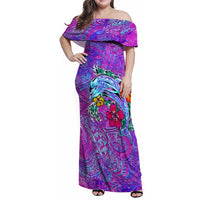 Dolphin Polynesia Family Matching Off Shoulder Maxi Dress and Hawaiian Shirt Hibiscus Tropical Wave - Purple Vibes DT02 Mom's Dress Purple - Polynesian Pride