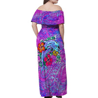 Dolphin Polynesia Family Matching Off Shoulder Maxi Dress and Hawaiian Shirt Hibiscus Tropical Wave - Purple Vibes DT02 - Polynesian Pride