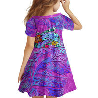 Dolphin Polynesia Family Matching Short Sleeve Bodycon Dress and Hawaiian Shirt Hibiscus Tropical Wave - Purple Vibes DT02 - Polynesian Pride