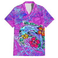 Dolphin Polynesia Family Matching Short Sleeve Bodycon Dress and Hawaiian Shirt Hibiscus Tropical Wave - Purple Vibes DT02 Dad's Shirt - Short Sleeve Purple - Polynesian Pride