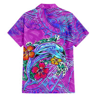 Dolphin Polynesia Family Matching Short Sleeve Bodycon Dress and Hawaiian Shirt Hibiscus Tropical Wave - Purple Vibes DT02 - Polynesian Pride