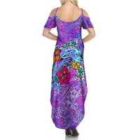 Dolphin Polynesia Family Matching Summer Maxi Dress and Hawaiian Shirt Hibiscus Tropical Wave - Purple Vibes DT02 - Polynesian Pride