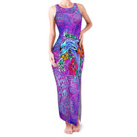 Dolphin Polynesia Family Matching Tank Maxi Dress and Hawaiian Shirt Hibiscus Tropical Wave - Purple Vibes DT02 Mom's Dress Purple - Polynesian Pride