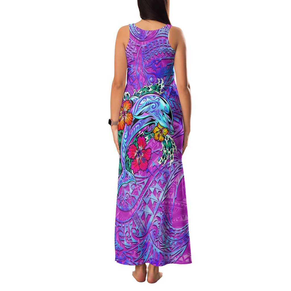 Dolphin Polynesia Family Matching Tank Maxi Dress and Hawaiian Shirt Hibiscus Tropical Wave - Purple Vibes DT02 - Polynesian Pride