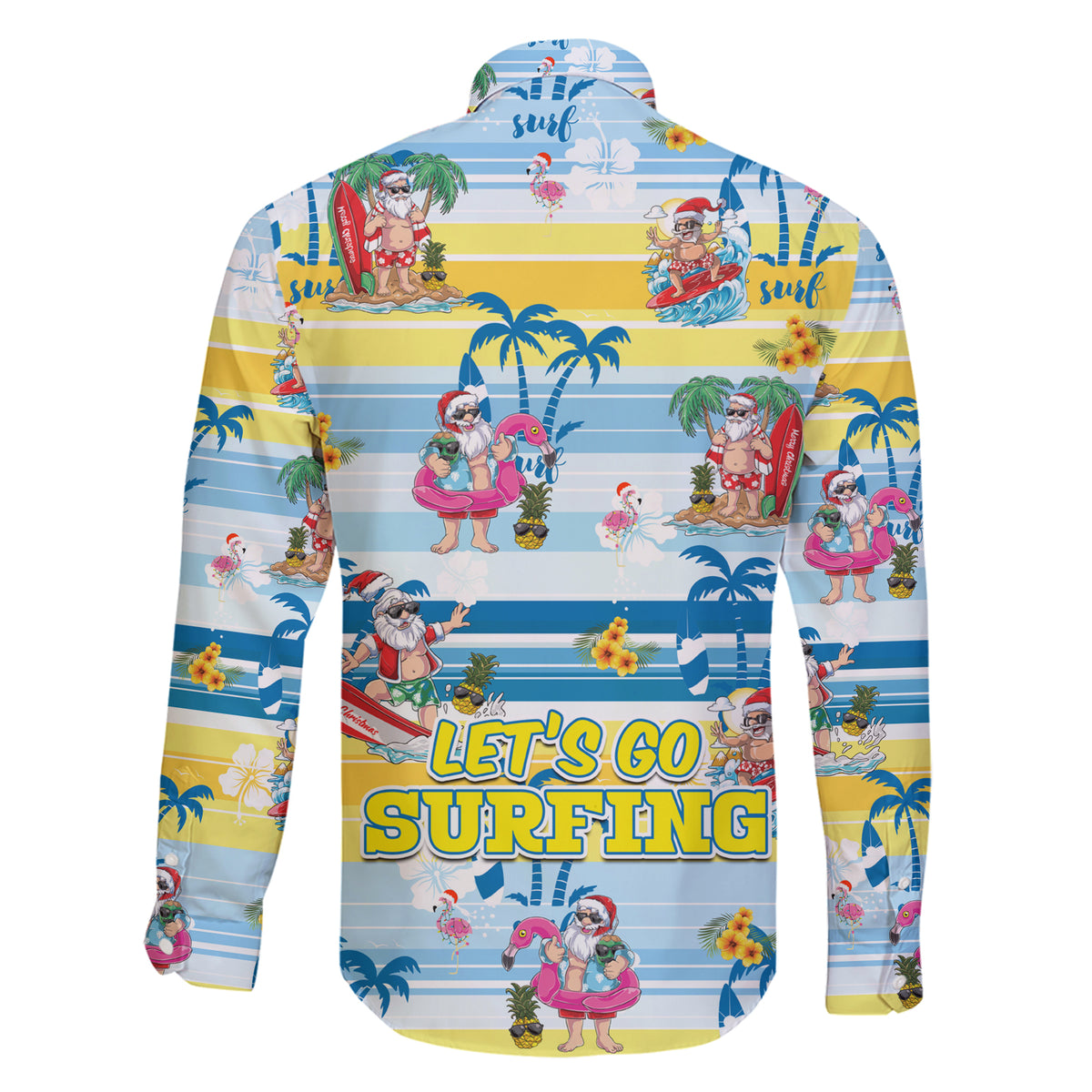 Surfing Christmas Family Matching Short Sleeve Bodycon Dress and Hawaiian Shirt Tropical Santa Let's Go Surfing DT02 - Polynesian Pride